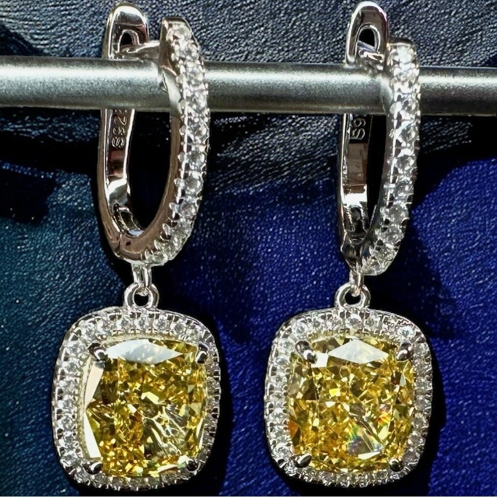 NEW Fancy Canary Yellow High Carbon Diamond Simulant Dangle Drop Earrings